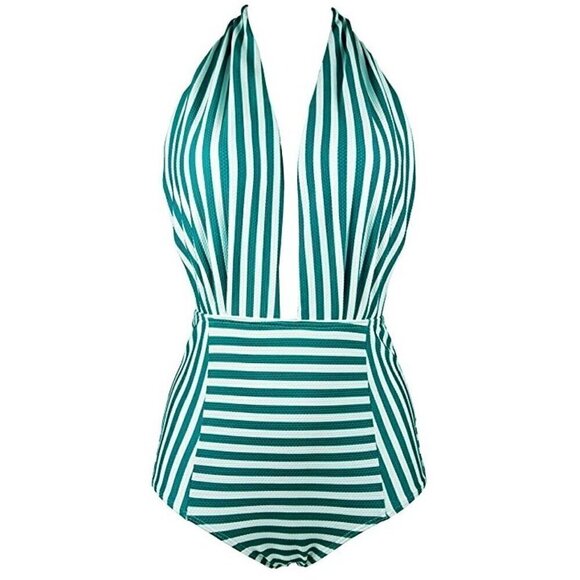 NEW White and Green Stripe One Piece Swimsuit Size XXL - Picture 1 of 8